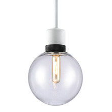 ZEEV Lighting P11706-E26-MW-K-SBB-G11 - 8" E26 Clear Globe Glass Pendant Light and Matte White with Black Metal Finish