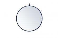 Elegant MR4721BL - Metal frame round mirror with decorative hook 21 inch in Blue