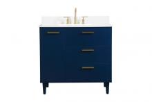 Elegant VF47036MBL-BS - 36 inch bathroom vanity in Blue with backsplash